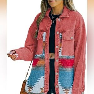 Southwestern Aztec Print Button Front Shacket Jacket M